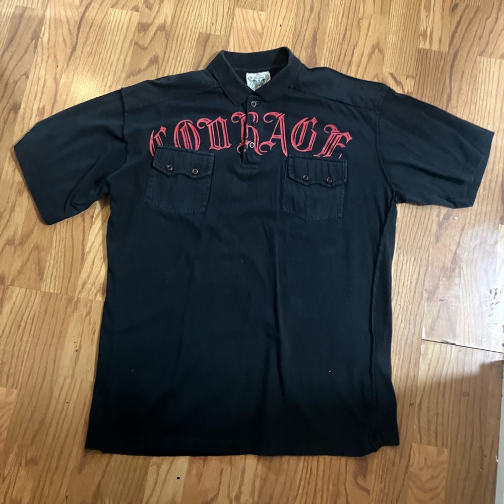 Y2K Polo Size XL Blac Label Brand Red and Black Polo Affliction True Religion